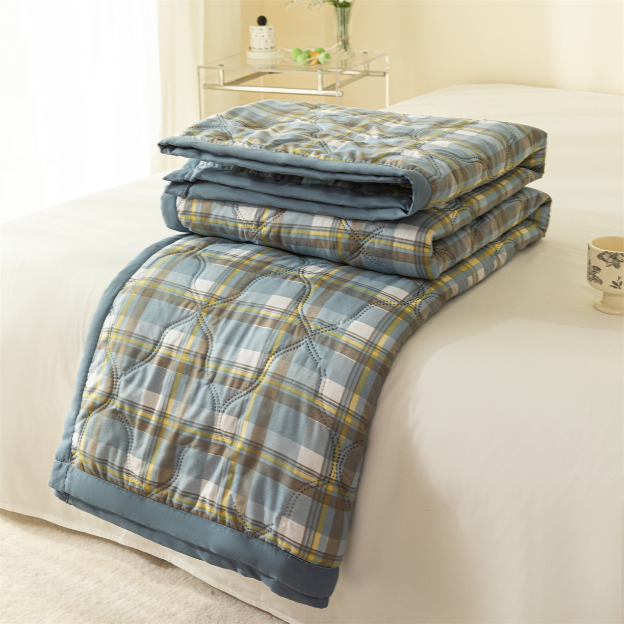 梵心家纺 2026新款磨毛印花水洗棉夏被夏凉被空调被TEMU跨境爆款被子 格韵