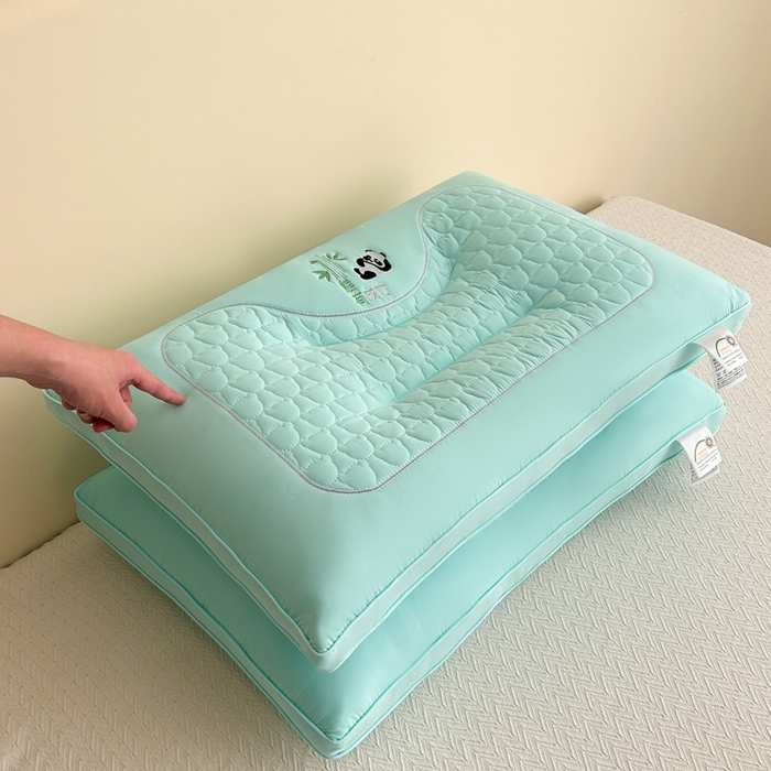 浩宇家纺 2026新款熊猫熊有成竹枕头枕芯成人家用舒适定型护颈款6317 绿色