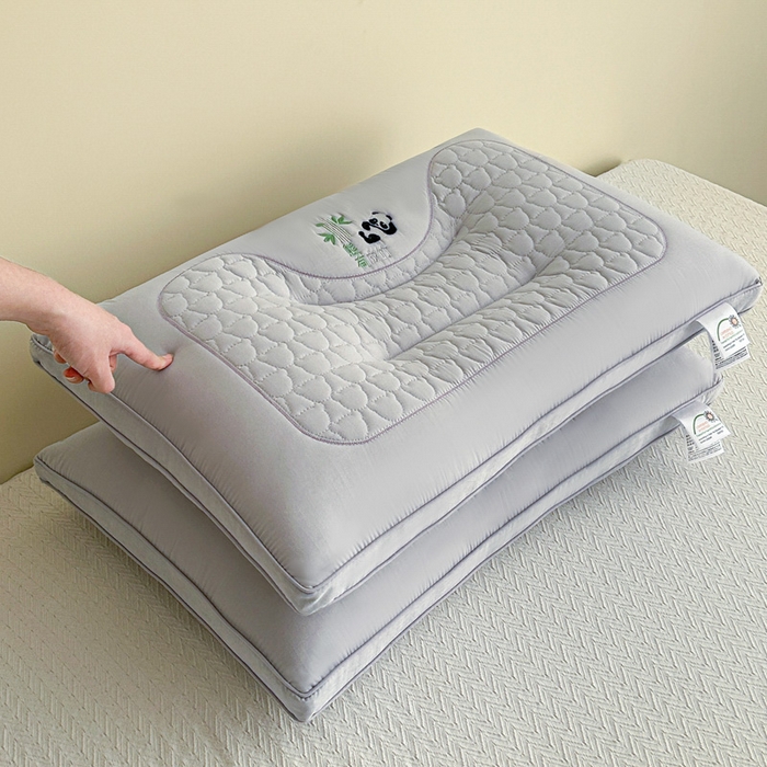 浩宇家纺 2026新款熊猫熊有成竹枕头枕芯成人家用舒适定型护颈款6317 灰色