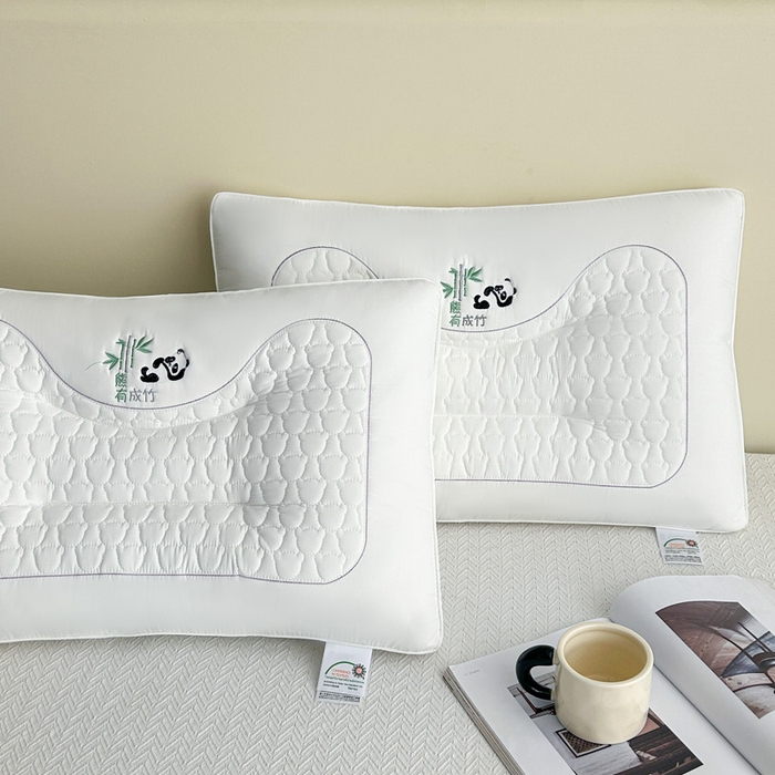 91家纺网 家纺一手货源 找家纺 浩宇家纺 2026新款熊猫熊有成竹枕头枕芯成人家用舒适定型护颈款6317 白色