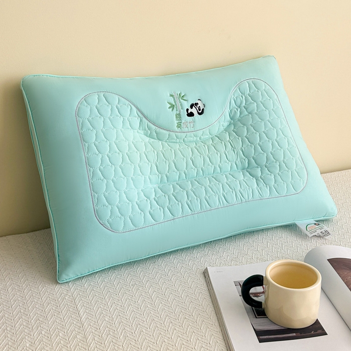 91家纺网 家纺一手货源 找家纺 浩宇家纺 2026新款熊猫熊有成竹枕头枕芯成人家用舒适定型护颈款6317 绿色