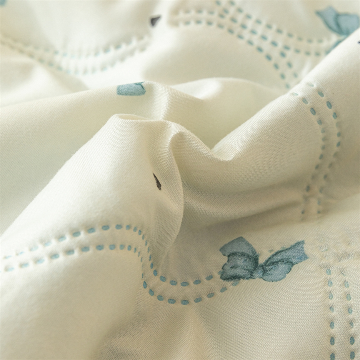 91家纺网 家纺一手货源 找家纺 梵心家纺 2026新款磨毛印花水洗棉夏被夏凉被空调被TEMU跨境爆款被子 蝴蝶结-蓝