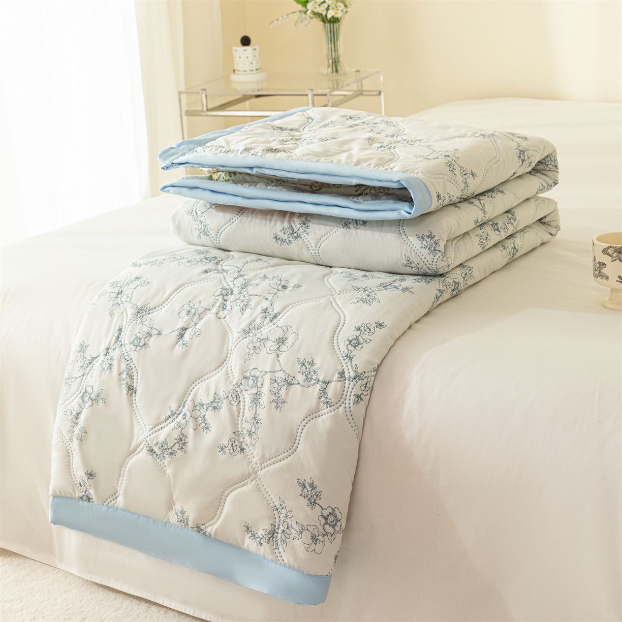梵心家纺 2026新款磨毛印花水洗棉夏被夏凉被空调被TEMU跨境爆款被子 青花兰