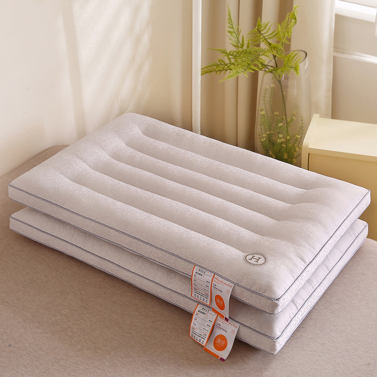 91家纺网 家纺一手货源 找家纺 浩宇家纺 2026新款提花款枕芯低枕枕头成人家用舒适定型护颈枕助眠款6321 雾影青灰