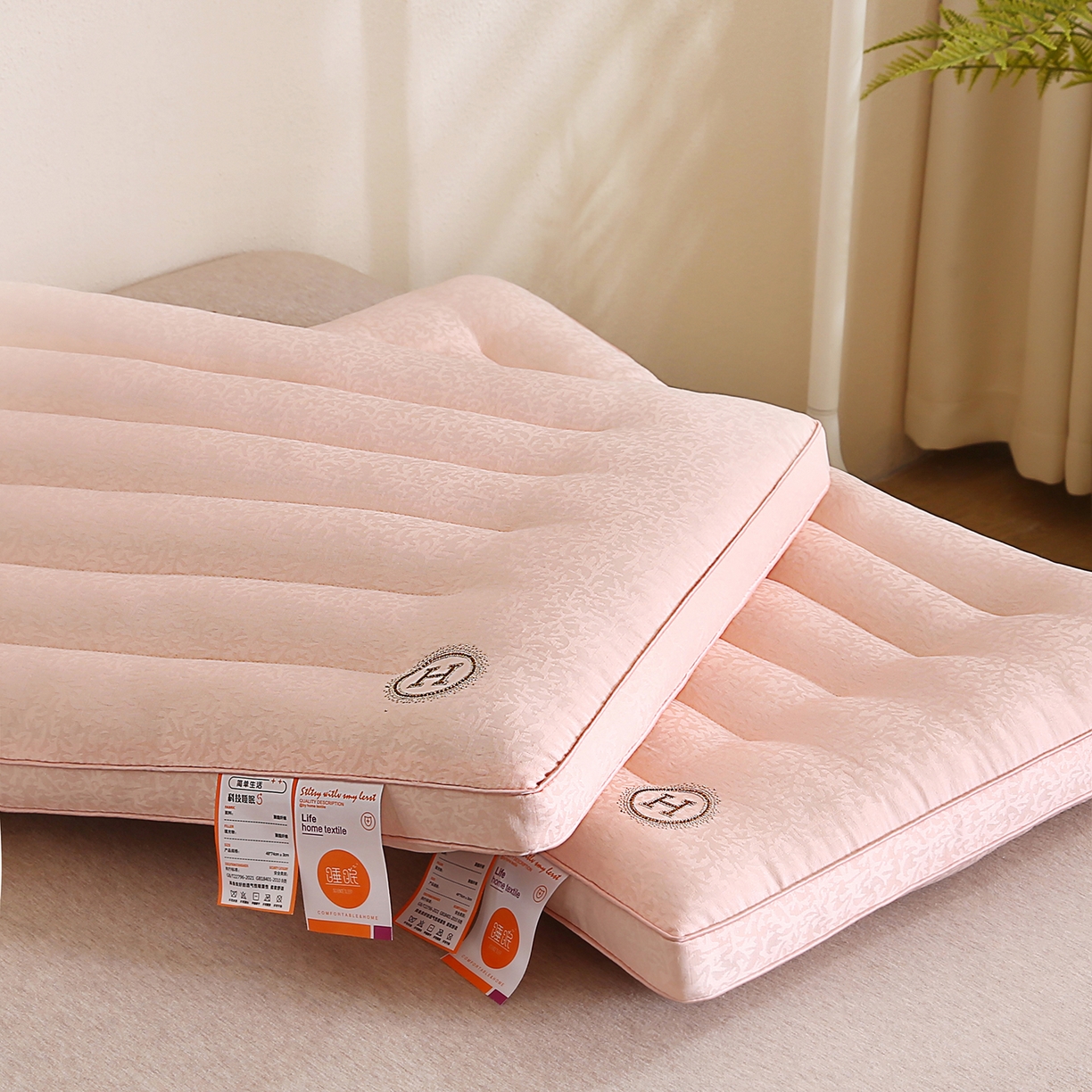 91家纺网 家纺一手货源 找家纺 浩宇家纺 2026新款提花款枕芯低枕枕头成人家用舒适定型护颈枕助眠款6321 桃夭玉露