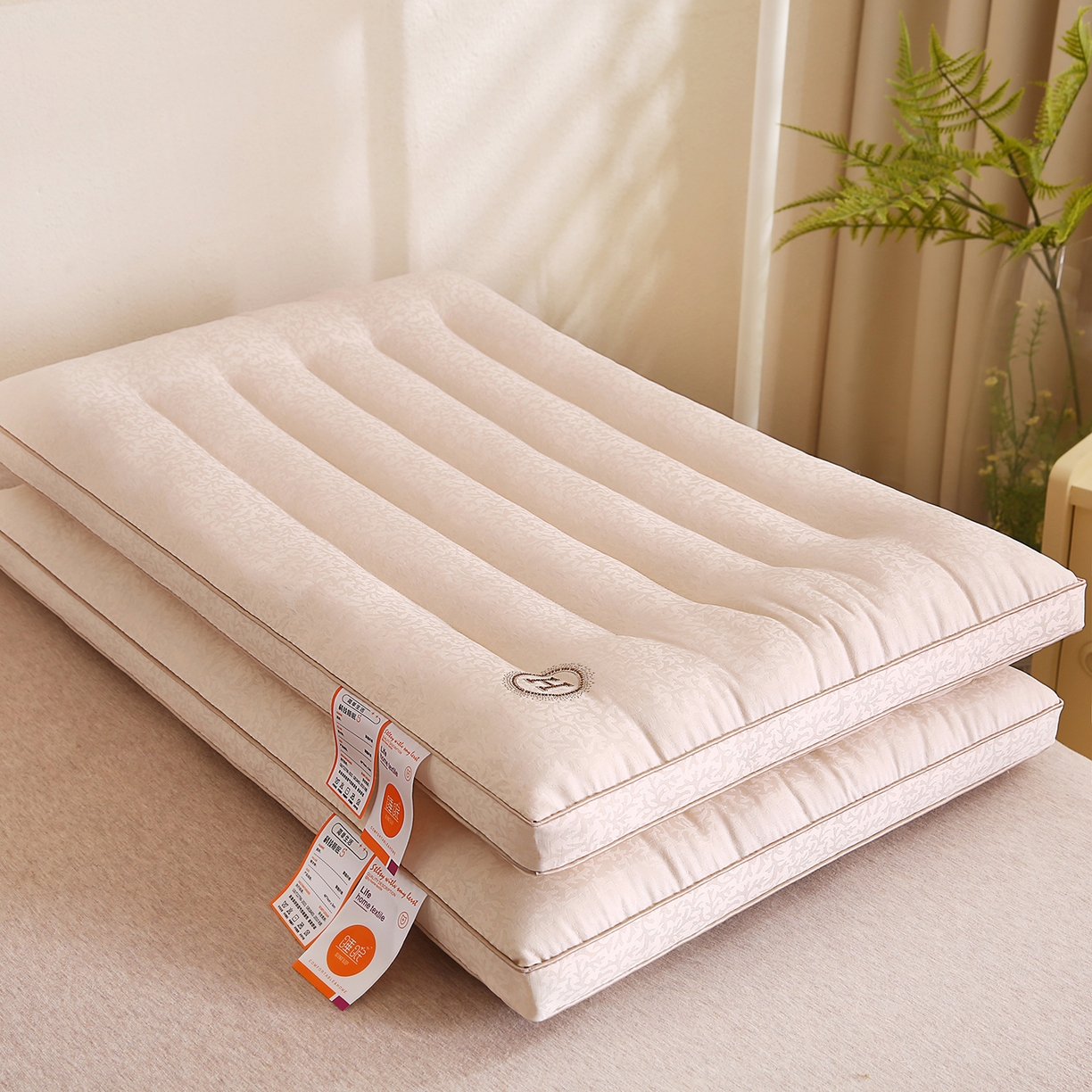 91家纺网 家纺一手货源 找家纺 浩宇家纺 2026新款提花款枕芯低枕枕头成人家用舒适定型护颈枕助眠款6321 琉光香槟