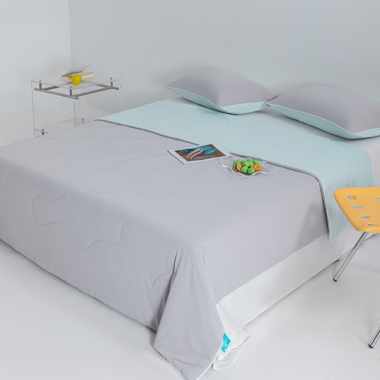 91家纺网 家纺一手货源 找家纺 梵心家纺 2026新款凉感A类氨纶凉感丝夏被（10%氨纶）空调被大豆夏凉被 珍珠灰+水蓝