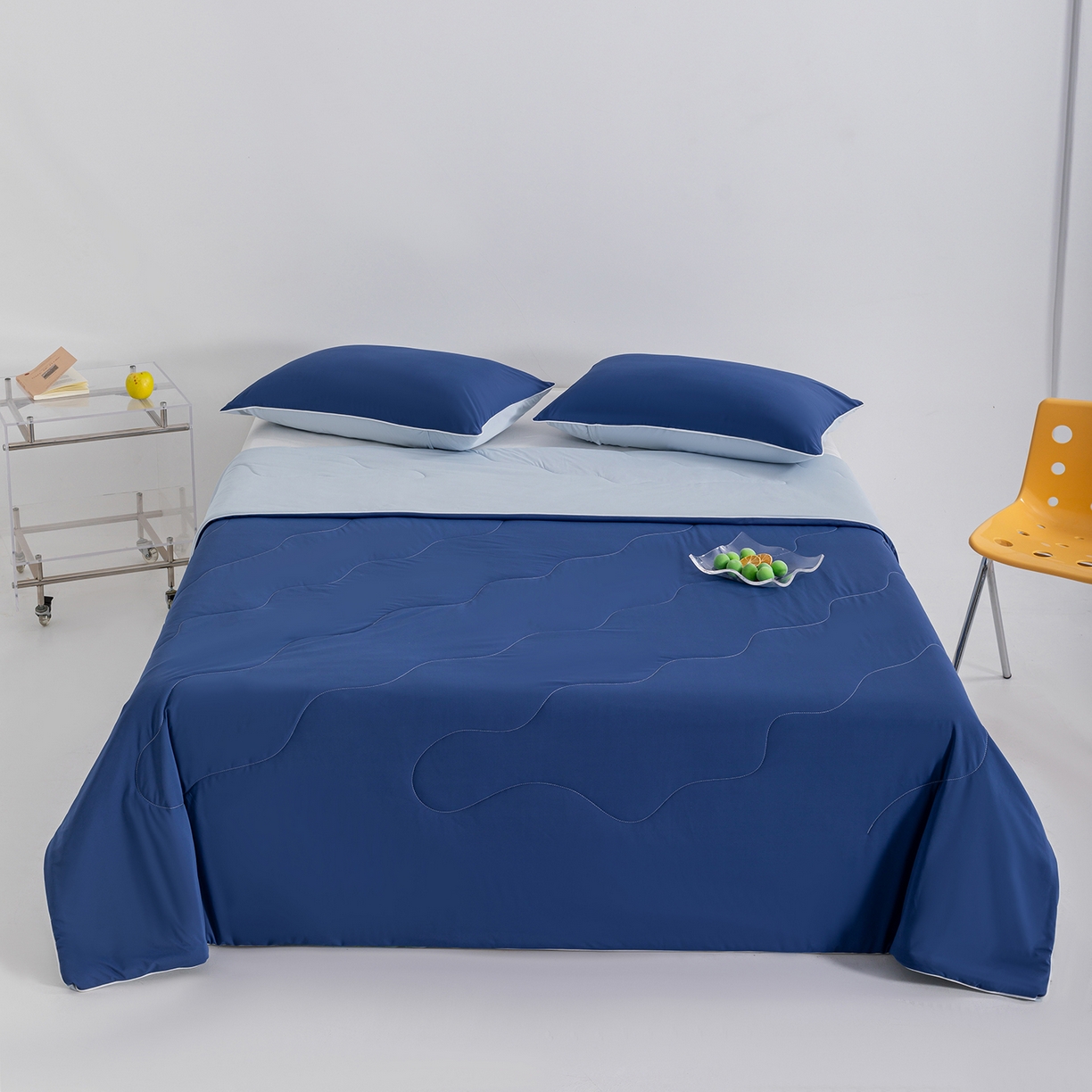 91家纺网 家纺一手货源 找家纺 梵心家纺 2026新款凉感A类氨纶凉感丝夏被（10%氨纶）空调被大豆夏凉被 深睡蓝por