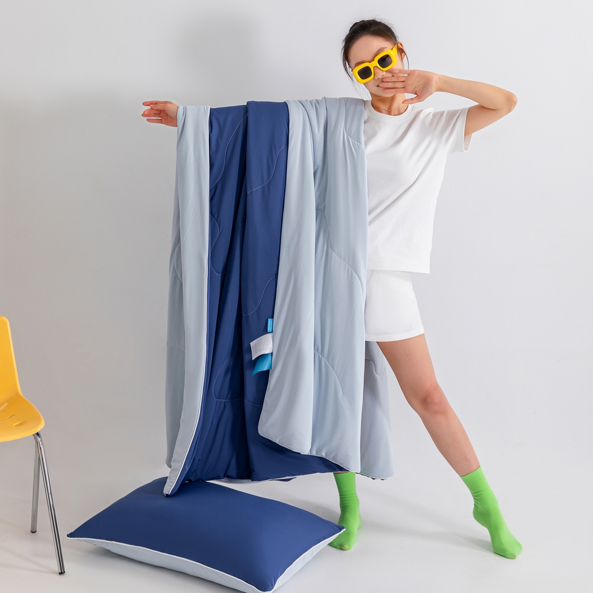 91家纺网 家纺一手货源 找家纺 梵心家纺 2026新款凉感A类氨纶凉感丝夏被（10%氨纶）空调被大豆夏凉被 深睡蓝por