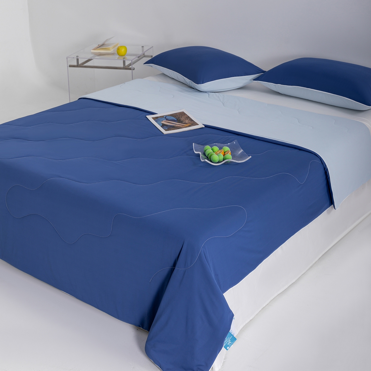 91家纺网 家纺一手货源 找家纺 梵心家纺 2026新款凉感A类氨纶凉感丝夏被（10%氨纶）空调被大豆夏凉被 深睡蓝por