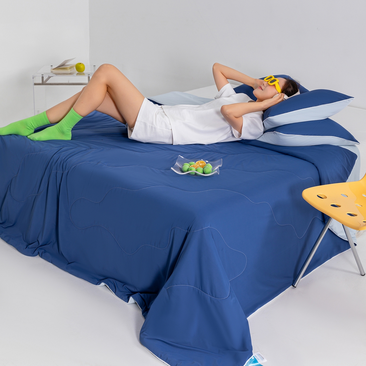 91家纺网 家纺一手货源 找家纺 梵心家纺 2026新款凉感A类氨纶凉感丝夏被（10%氨纶）空调被大豆夏凉被 深睡蓝por