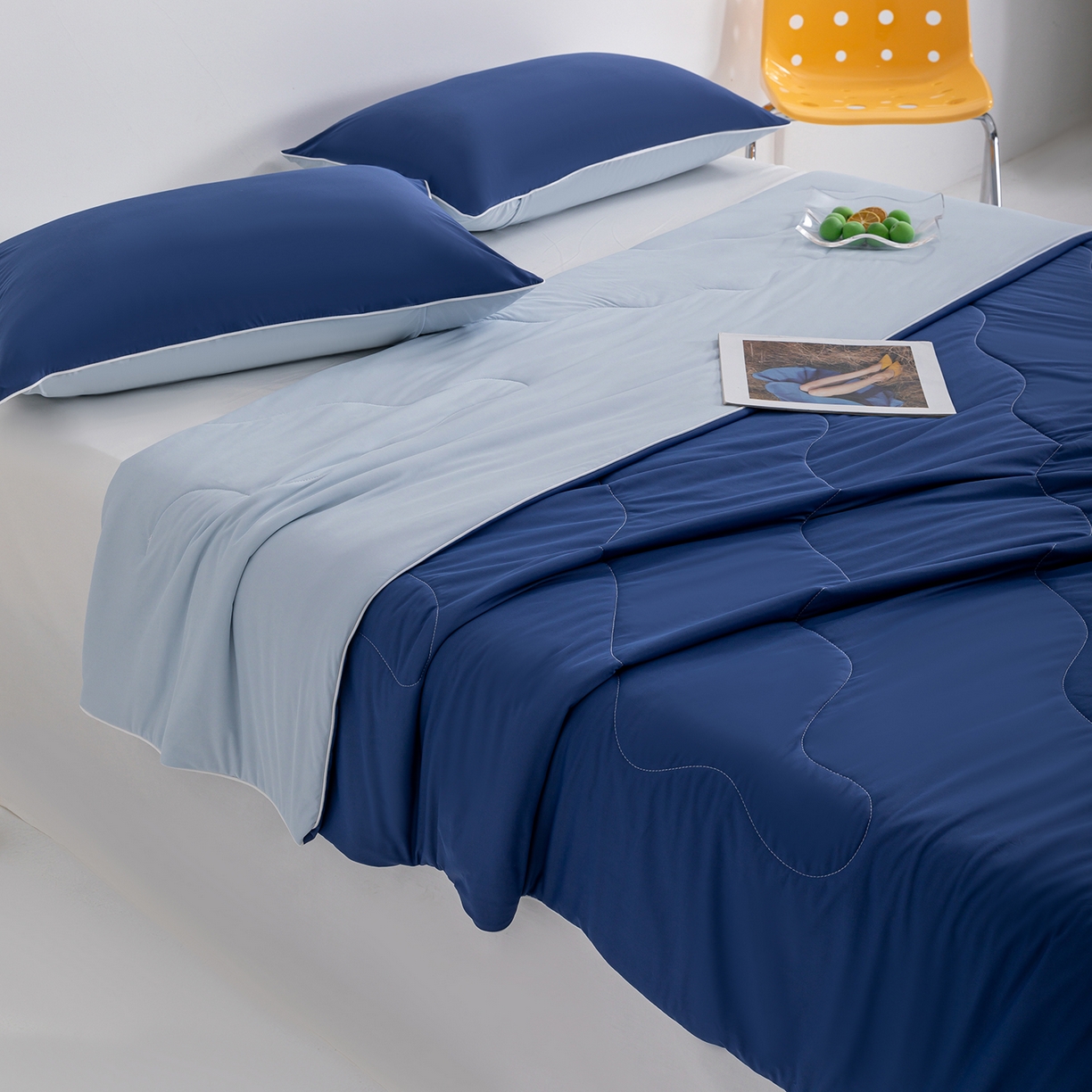 91家纺网 家纺一手货源 找家纺 梵心家纺 2026新款凉感A类氨纶凉感丝夏被（10%氨纶）空调被大豆夏凉被 深睡蓝por