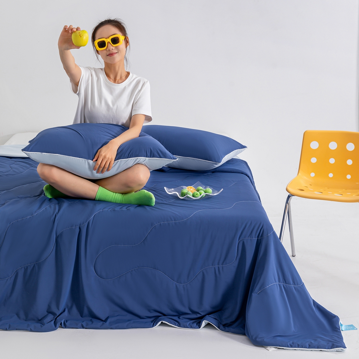 91家纺网 家纺一手货源 找家纺 梵心家纺 2026新款凉感A类氨纶凉感丝夏被（10%氨纶）空调被大豆夏凉被 深睡蓝por