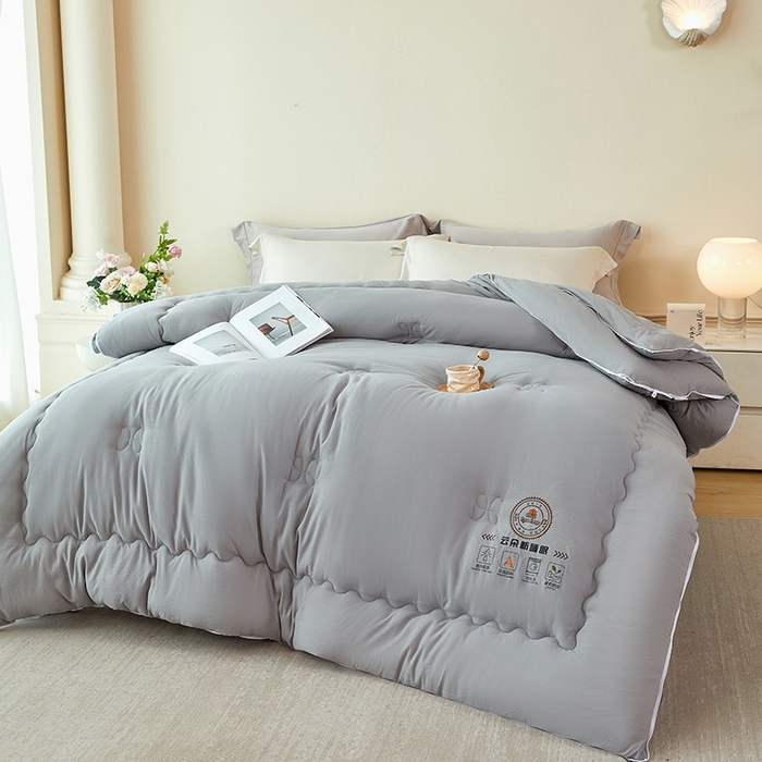 91家纺网 家纺一手货源 找家纺 莱欧纳家纺 2026新款水洗棉大豆拉链式子母被 浅灰色