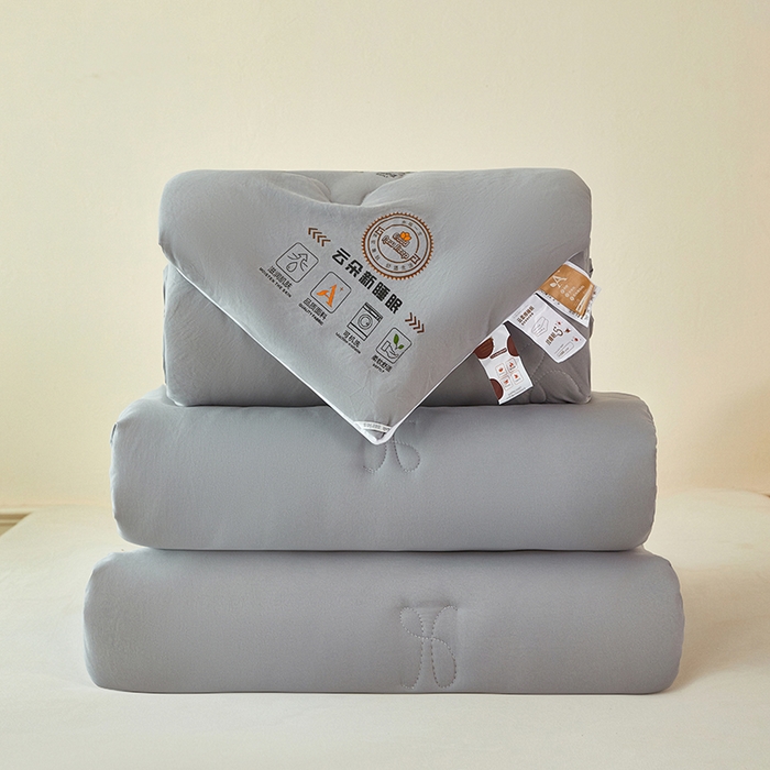91家纺网 家纺一手货源 找家纺 莱欧纳家纺 2026新款水洗棉大豆拉链式子母被 浅灰色