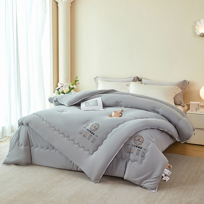 91家纺网 家纺一手货源 找家纺 莱欧纳家纺 2026新款水洗棉大豆拉链式子母被 浅灰色