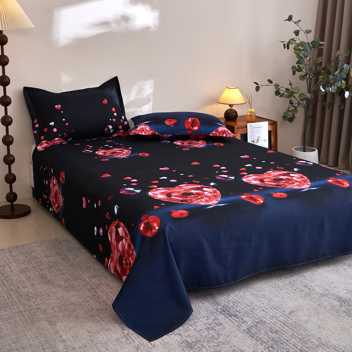 91家纺网 家纺一手货源 找家纺 馨乐家纺 2026新款亲肤舒适印花单床单 心相恋