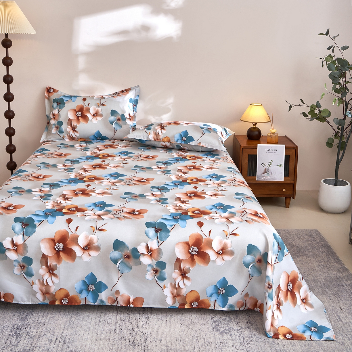 91家纺网 家纺一手货源 找家纺 馨乐家纺 2026新款亲肤舒适印花单床单 桔然之间