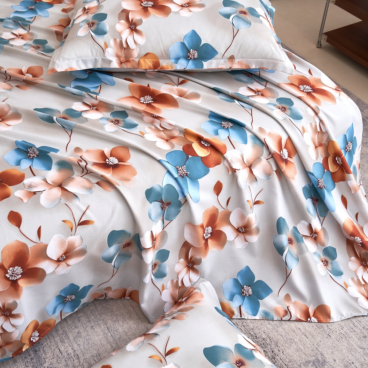 91家纺网 家纺一手货源 找家纺 馨乐家纺 2026新款亲肤舒适印花单床单 桔然之间