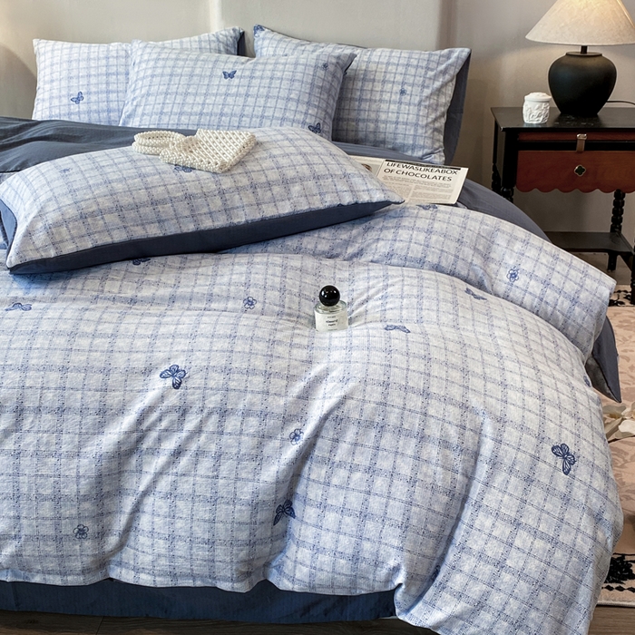 91家纺网 家纺一手货源 找家纺 红日子纺织品 2026春夏云感复古+小清新皱皱纱四件套 蝶舞-兰