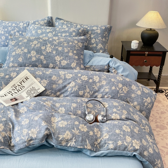 91家纺网 家纺一手货源 找家纺 红日子纺织品 2026春夏云感复古+小清新皱皱纱四件套 繁花-兰