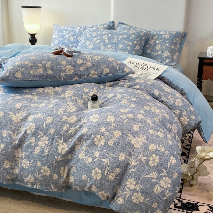 91家纺网 家纺一手货源 找家纺 红日子纺织品 2026春夏云感复古+小清新皱皱纱四件套 繁花-兰