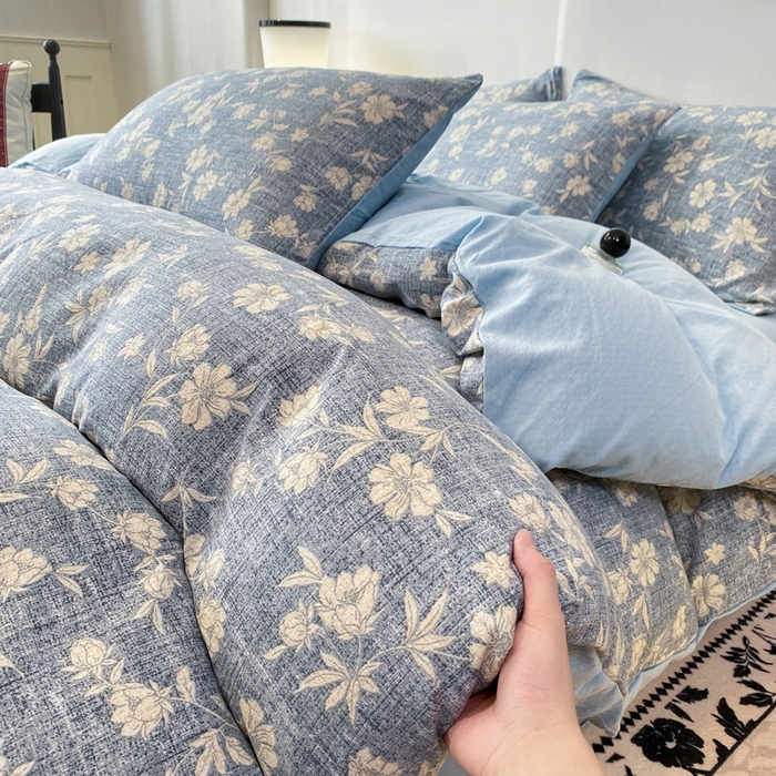 91家纺网 家纺一手货源 找家纺 红日子纺织品 2026春夏云感复古+小清新皱皱纱四件套 繁花-兰