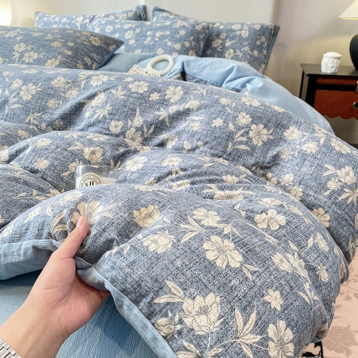 91家纺网 家纺一手货源 找家纺 红日子纺织品 2026春夏云感复古+小清新皱皱纱四件套 繁花-兰