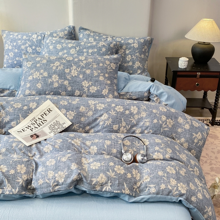 红日子纺织品 2026春夏云感复古+小清新皱皱纱四件套 繁花-兰