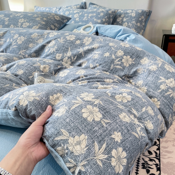 91家纺网 家纺一手货源 找家纺 红日子纺织品 2026春夏云感复古+小清新皱皱纱四件套 繁花-兰