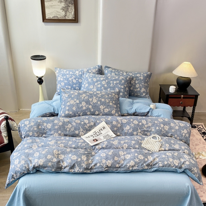 91家纺网 家纺一手货源 找家纺 红日子纺织品 2026春夏云感复古+小清新皱皱纱四件套 繁花-兰