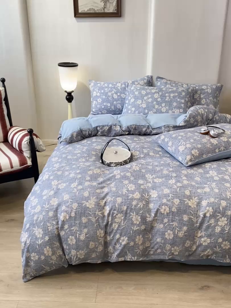 91家纺网 家纺一手货源 找家纺 红日子纺织品 2026春夏云感复古+小清新皱皱纱四件套 繁花-兰