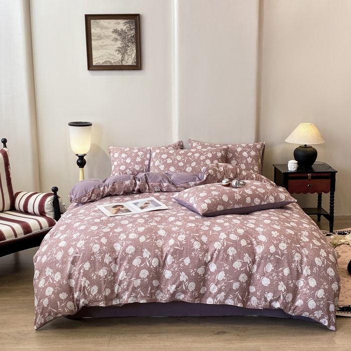 91家纺网 家纺一手货源 找家纺 红日子纺织品 2026春夏云感复古+小清新皱皱纱四件套 芳馨-豆沙