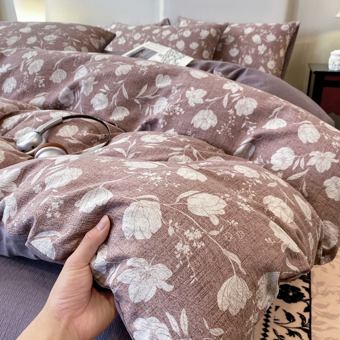 91家纺网 家纺一手货源 找家纺 红日子纺织品 2026春夏云感复古+小清新皱皱纱四件套 芳馨-豆沙