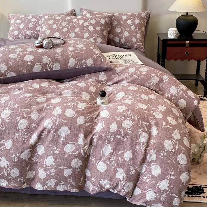 91家纺网 家纺一手货源 找家纺 红日子纺织品 2026春夏云感复古+小清新皱皱纱四件套 芳馨-豆沙