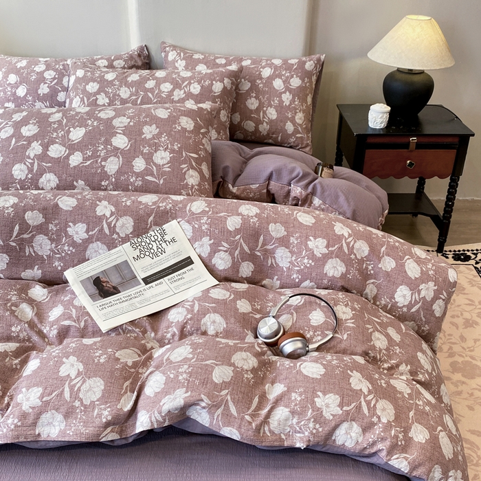 红日子纺织品 2026春夏云感复古+小清新皱皱纱四件套 芳馨-豆沙