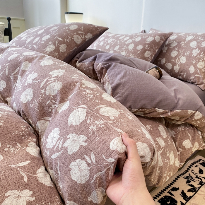 91家纺网 家纺一手货源 找家纺 红日子纺织品 2026春夏云感复古+小清新皱皱纱四件套 芳馨-豆沙