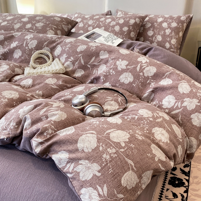 91家纺网 家纺一手货源 找家纺 红日子纺织品 2026春夏云感复古+小清新皱皱纱四件套 芳馨-豆沙