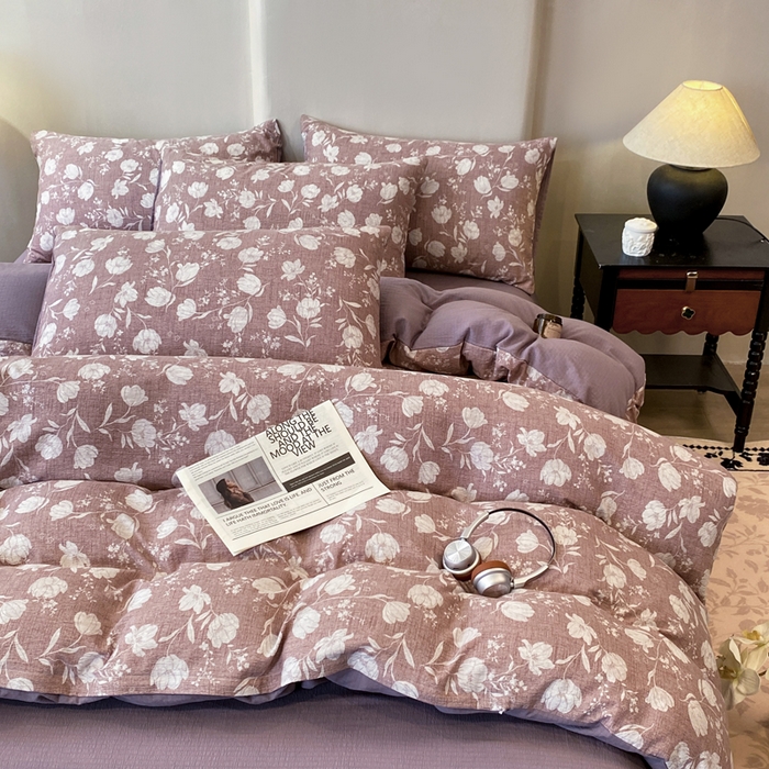 91家纺网 家纺一手货源 找家纺 红日子纺织品 2026春夏云感复古+小清新皱皱纱四件套 芳馨-豆沙