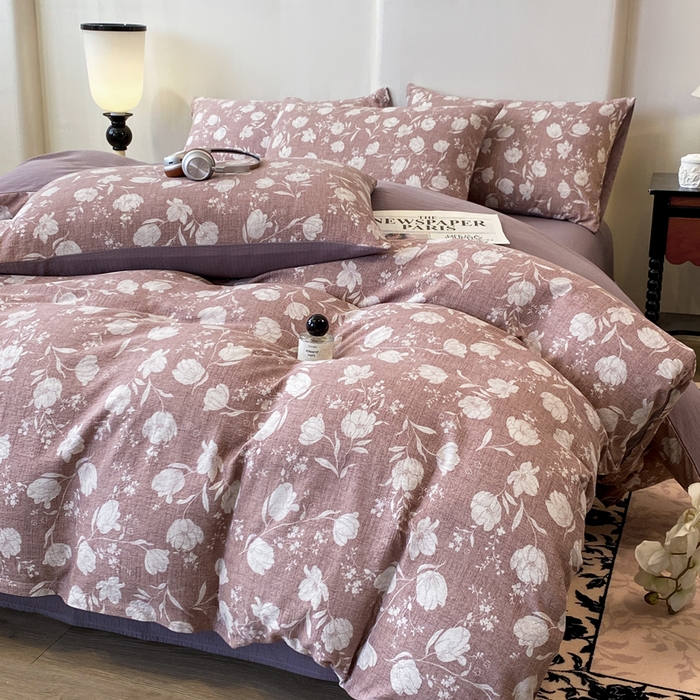 91家纺网 家纺一手货源 找家纺 红日子纺织品 2026春夏云感复古+小清新皱皱纱四件套 芳馨-豆沙