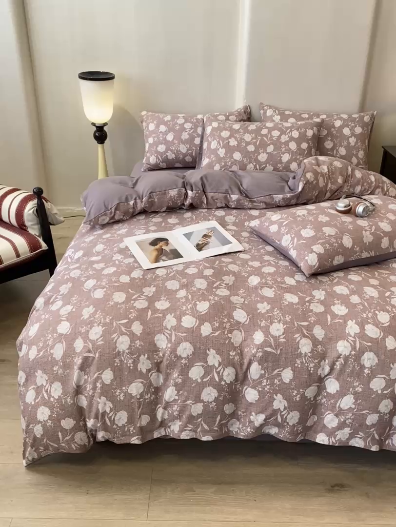 91家纺网 家纺一手货源 找家纺 红日子纺织品 2026春夏云感复古+小清新皱皱纱四件套 芳馨-豆沙