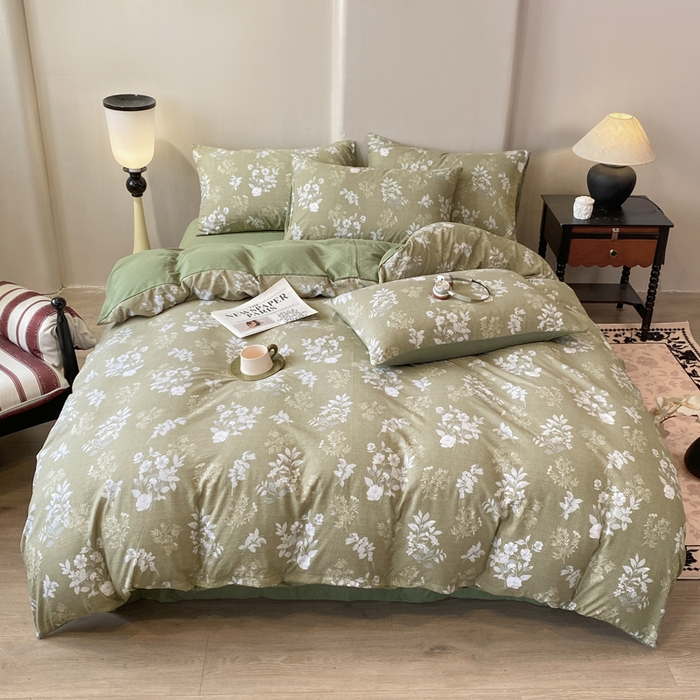 91家纺网 家纺一手货源 找家纺 红日子纺织品 2026春夏云感复古+小清新皱皱纱四件套 锦绣-绿