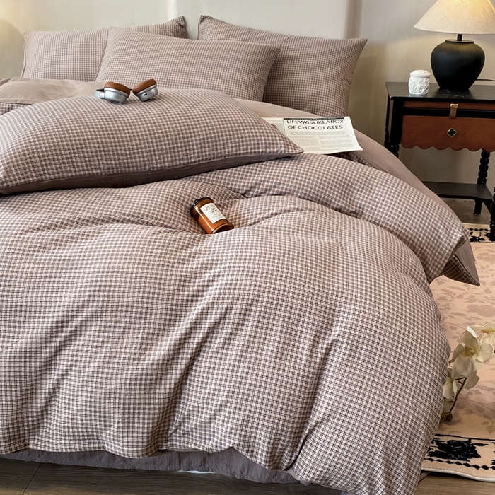 91家纺网 家纺一手货源 找家纺 红日子纺织品 2026春夏云感复古+小清新皱皱纱四件套 卡夏-卡