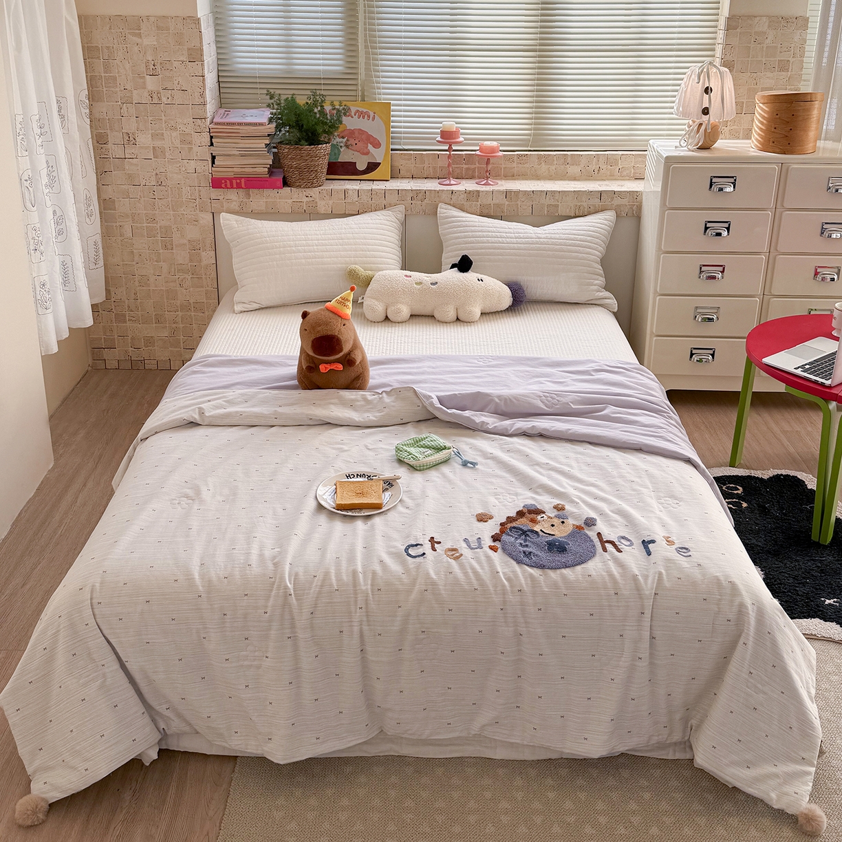 91家纺网 家纺一手货源 找家纺 （总）有货 2026新款棉麻提花印花毛巾绣夏被春秋被被子被芯-甜趣