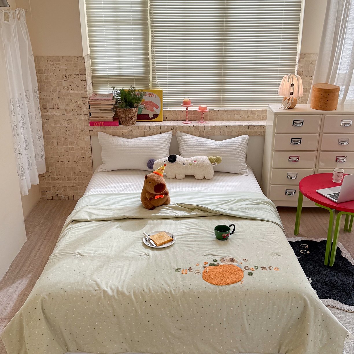 有货 2026新款棉麻提花印花毛巾绣夏被春秋被被子被芯-甜趣 橘子卡比