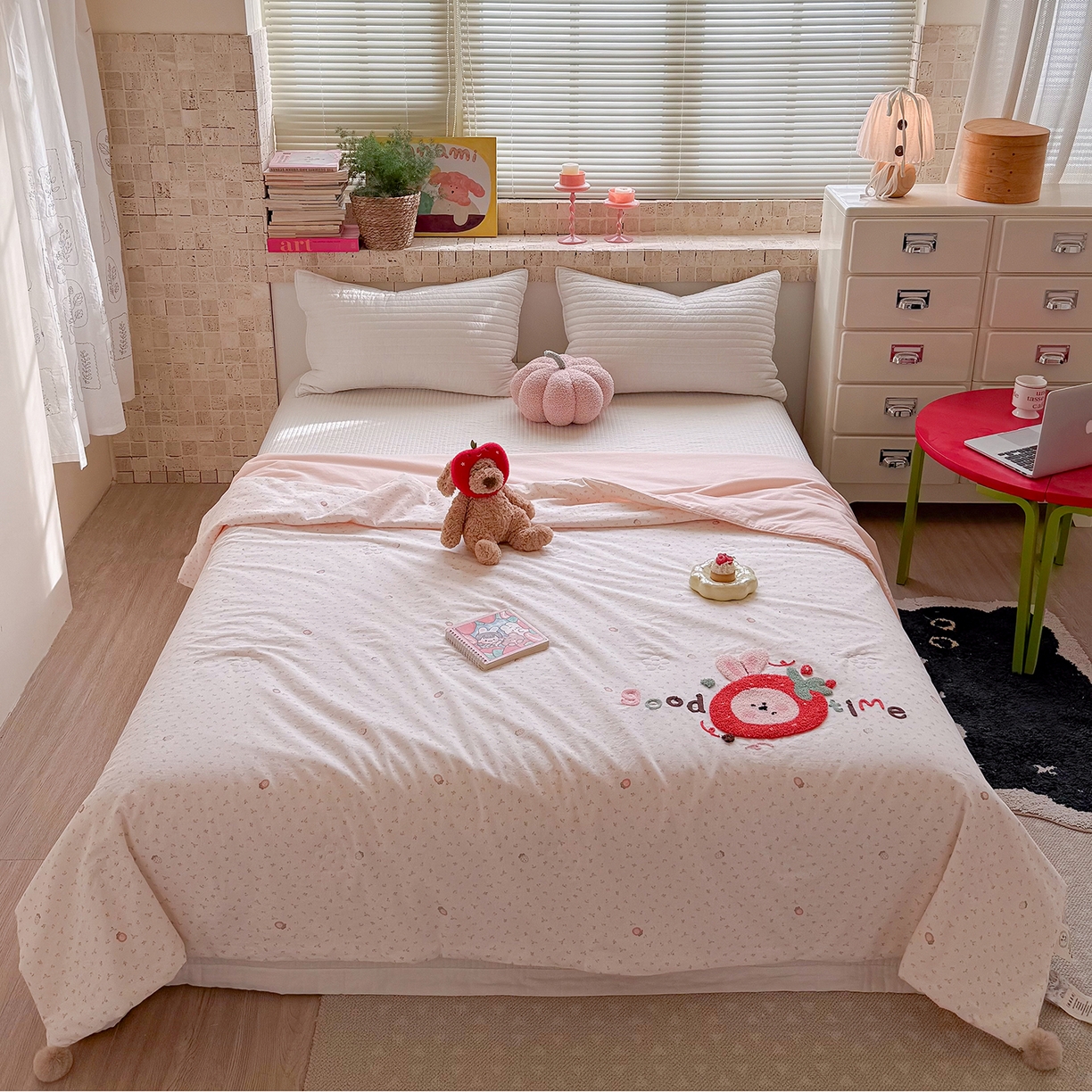 有货 2026新款棉麻提花印花毛巾绣夏被春秋被被子被芯-甜趣 草莓兔