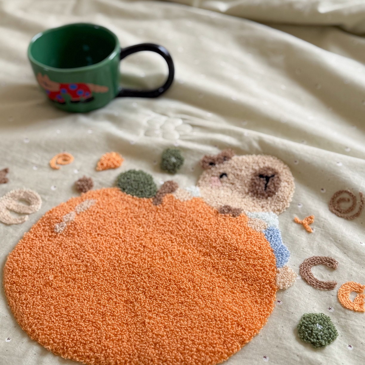 91家纺网 家纺一手货源 找家纺 有货 2026新款棉麻提花印花毛巾绣夏被春秋被被子被芯-甜趣 橘子卡比