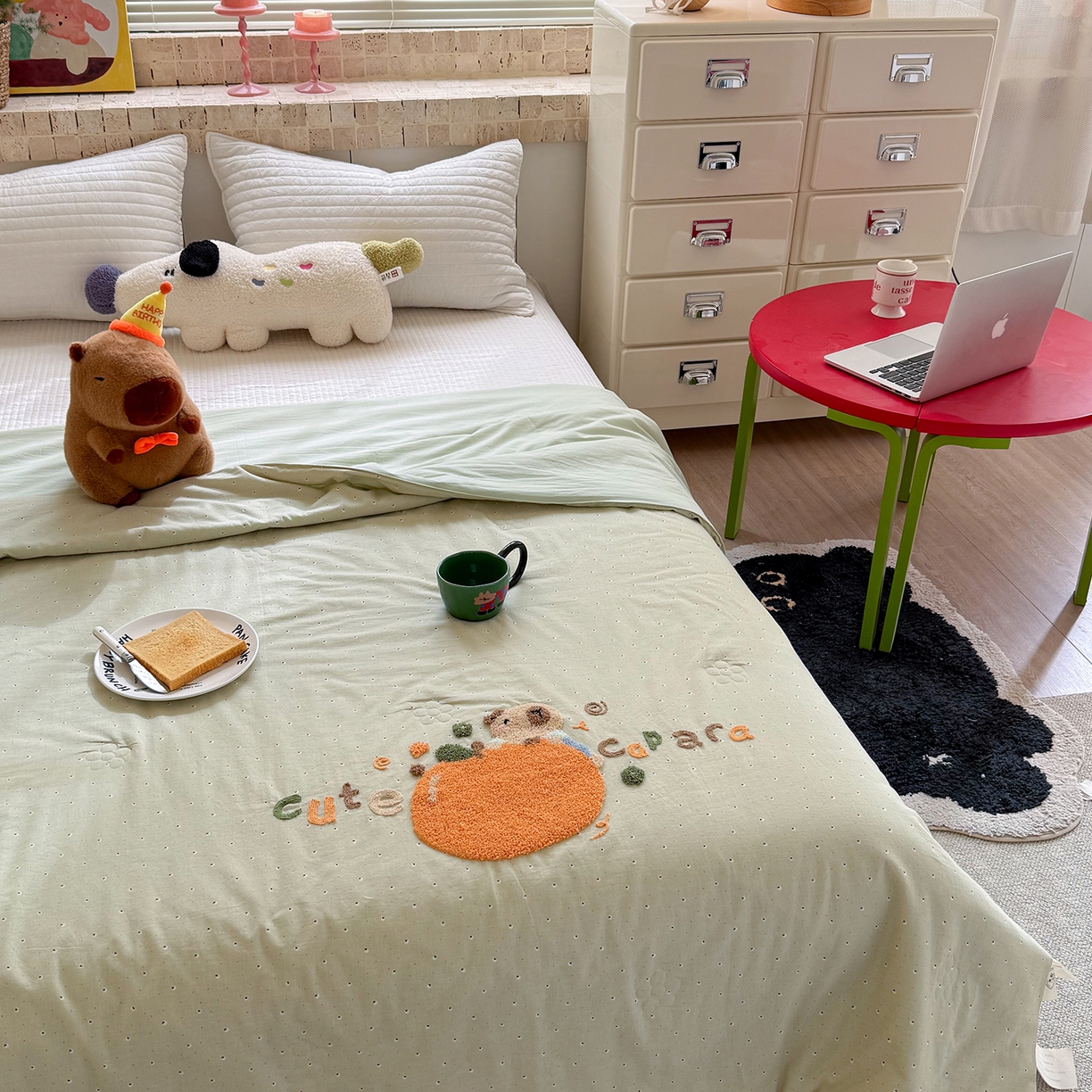 91家纺网 家纺一手货源 找家纺 有货 2026新款棉麻提花印花毛巾绣夏被春秋被被子被芯-甜趣 橘子卡比