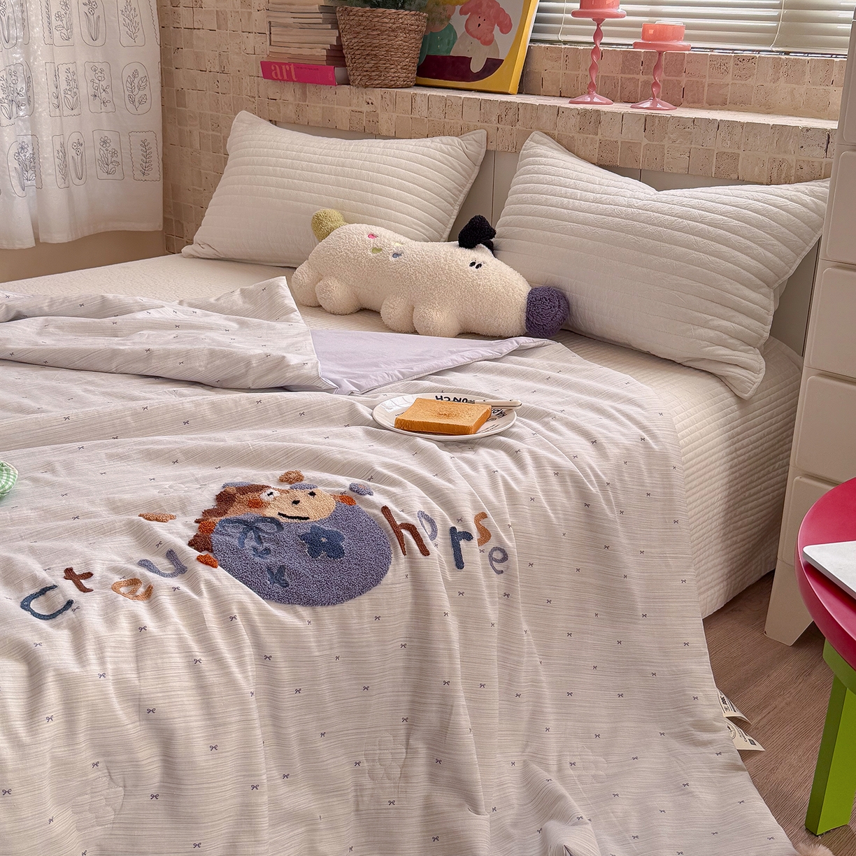 91家纺网 家纺一手货源 找家纺 有货 2026新款棉麻提花印花毛巾绣夏被春秋被被子被芯-甜趣 蓝莓马