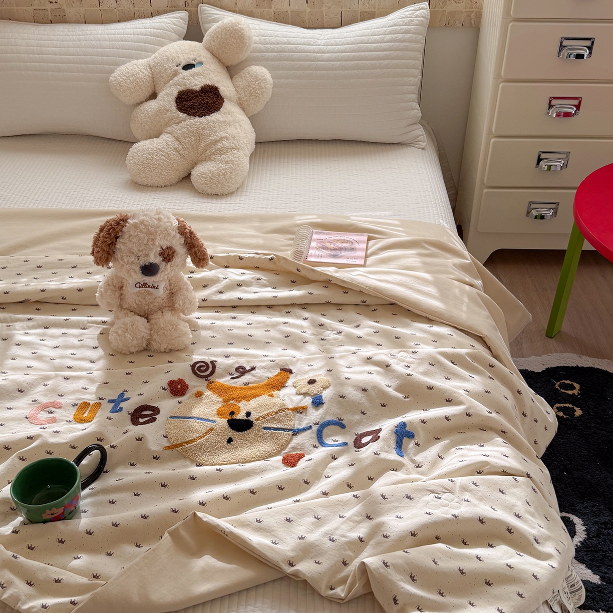 91家纺网 家纺一手货源 找家纺 有货 2026新款棉麻提花印花毛巾绣夏被春秋被被子被芯-甜趣 香蕉猫